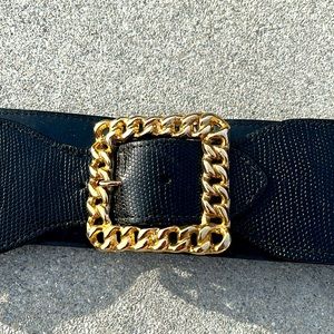 R.J Graziano black leather & gold chain wide belt in very good vintage condition